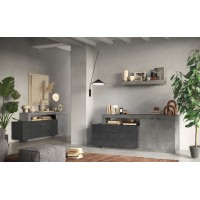 Buffet 1 porte 3 tiroirs collection DOMI. Coloris effet béton et gris anthracite