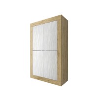 Buffet design 4 portes en bois collection ACCESS. Coloris blanc et chêne clair