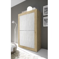 Buffet design 4 portes en bois collection ACCESS. Coloris blanc et chêne clair