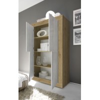 Buffet design 4 portes en bois collection ACCESS. Coloris blanc et chêne clair