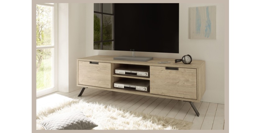 Meuble TV 156cm, 2 portes, collection SHOW, couleur chêne clair