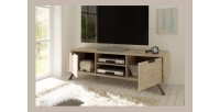 Meuble TV 156cm, 2 portes, collection SHOW, couleur chêne clair