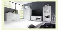 Meuble TV 1 porte, collection CISA, coloris blanc laqué brillant