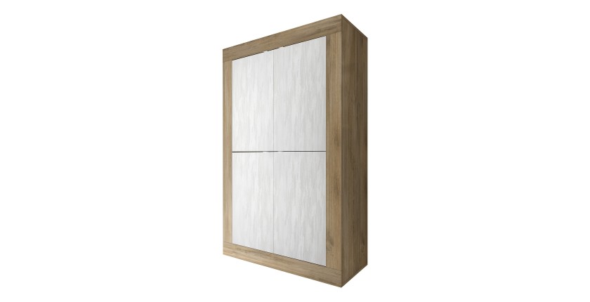 Buffet design 4 portes en bois collection ACCESS. Coloris blanc et chêne foncé