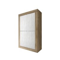 Buffet design 4 portes en bois collection ACCESS. Coloris blanc et chêne foncé