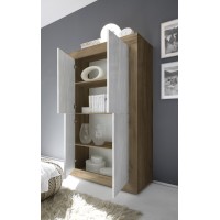 Buffet design 4 portes en bois collection ACCESS. Coloris blanc et chêne foncé