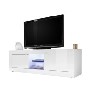 Meuble TV 2 portes, collection CISA, coloris blanc laqué brillant