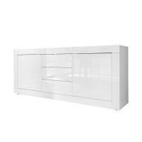 Buffet 2 portes 3 tiroirs, collection CISA, coloris blanc laqué brillant