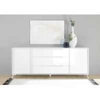 Buffet 2 portes 3 tiroirs collection SKY. Coloris blanc laqué brillant