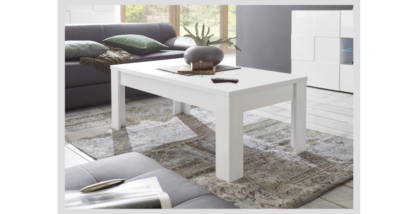 Table basse 122x45cm, Collection FALL, coloris blanc laqué