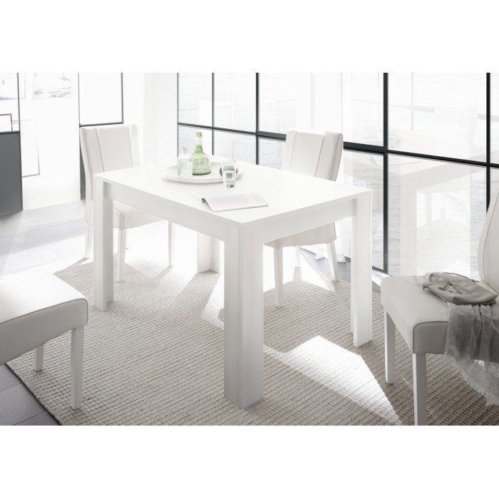 Table extensible 137x90, Collection FALL, couleur blanc laqué brillant