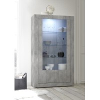 Vitrine en bois avec 2 portes en verres, collection URBAN, coloris gris aspect béton