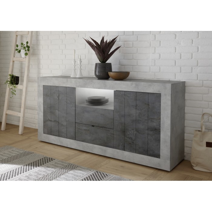 Buffet 2 portes battantes 2 tiroirs, coloris gris foncé, collection URBAN