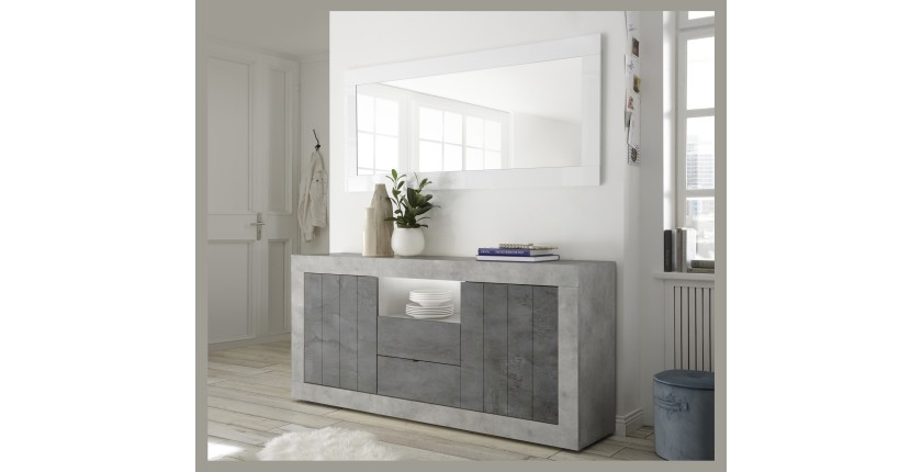 Buffet 2 portes battantes 2 tiroirs, coloris gris foncé, collection URBAN