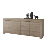 Buffet 4 portes en bois, collection ZEFIR, coloris chêne clair, parfait pour votre salon