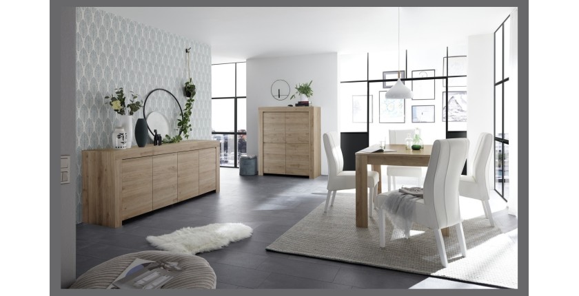 Buffet 4 portes en bois, collection ZEFIR, coloris chêne clair, parfait pour votre salon