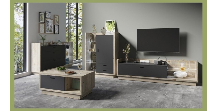 Buffet haut CORK. Coloris pin et gris anthracite. Style design