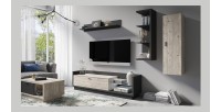 Meuble TV XL 220cm. Collection CORK. Coloris gris anthracite et pin
