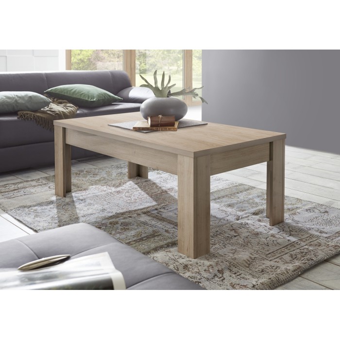 Table basse 122x65cm, Collection ZEFIR, coloris chêne clair, idéal pour votre salon cosy