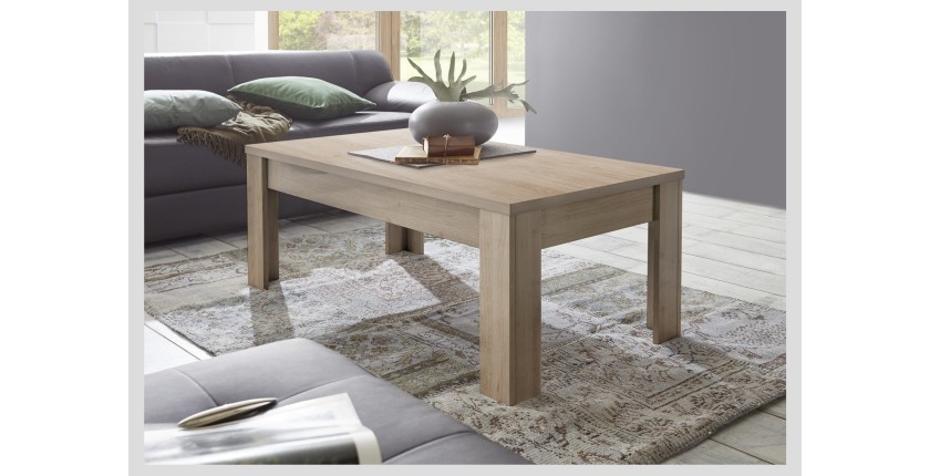 Table basse 122x65cm, Collection ZEFIR, coloris chêne clair, idéal pour votre salon cosy