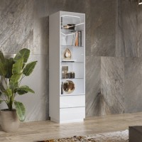 Vitrine haute, 1 porte vitrée et 2 tiroirs collection ZANTE. Coloris blanc brillant