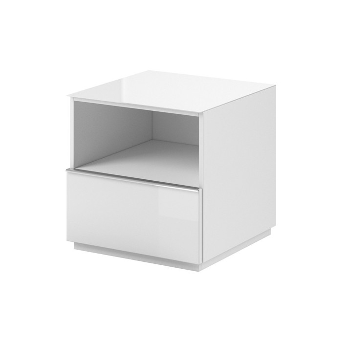 Petit Meuble TV ou meuble d'appoint 50cm collection ZANTE avec 1 tiroir et une niche. Couleur blanc brillant