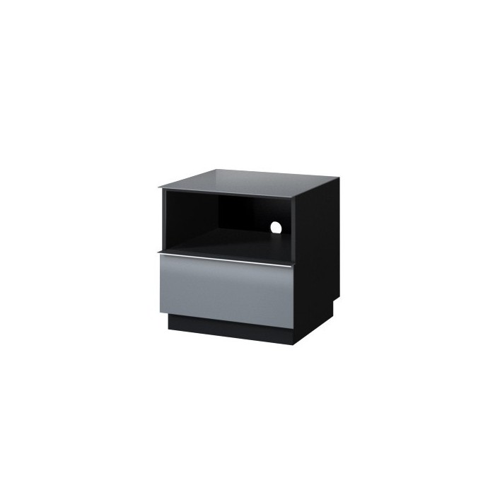 Petit Meuble TV ou meuble d'appoint 50cm collection ZANTE avec 1 tiroir et une niche. Couleur noir et gris brillant