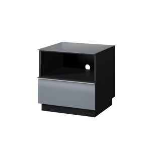 Petit Meuble TV ou meuble d'appoint 50cm collection ZANTE avec 1 tiroir et une niche. Couleur noir et gris brillant