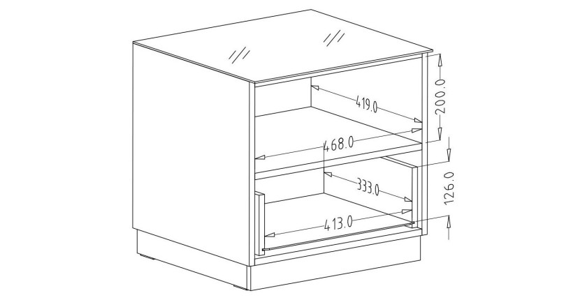 Petit Meuble TV ou meuble d'appoint 50cm collection ZANTE avec 1 tiroir et une niche. Couleur noir et gris brillant