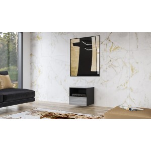 Petit Meuble TV ou meuble d'appoint 50cm collection ZANTE avec 1 tiroir et une niche. Couleur noir et gris brillant