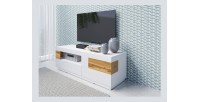 Meuble TV 160cm collection KILES. Coloris blanc et chêne. Style design