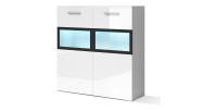 Buffet 90cm pour salon avec 2 portes vitrées couleur blanc brillant collection CONNOR