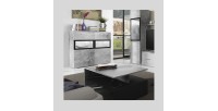 Buffet 90cm pour salon avec 2 portes vitrées couleur gris effet béton collection CONNOR