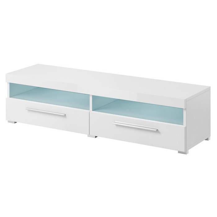 Meuble TV 140cm collection BOMBAY. Couleur blanc brillant