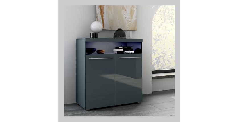 Buffet 90cm pour salon couleur gris brillant collection BOMBAY