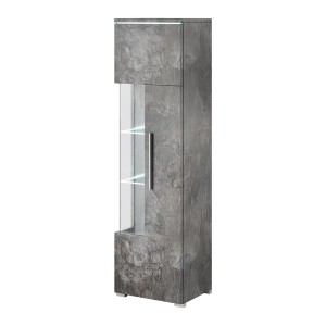 Vitrine haute design avec éclairage multicolore collection BOMBAY. Coloris gris effet ardoise. Ouverture Droite