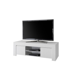 Meuble TV 2 portes, collection ZEFIR, coloris blanc mat, idéal pour un salon tendance et moderne