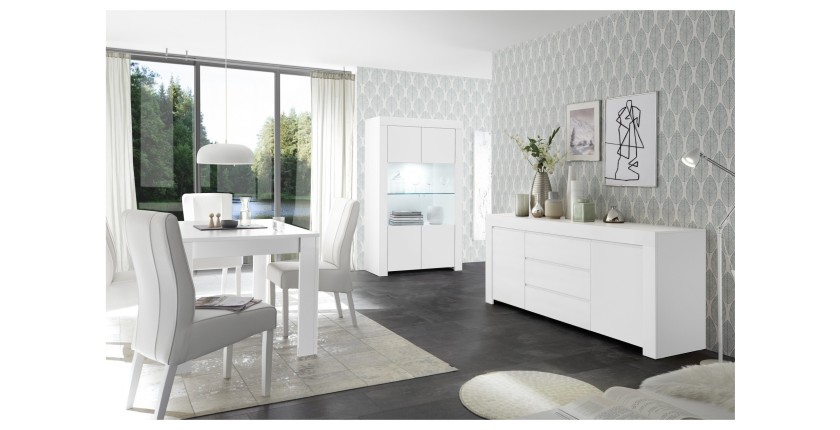 Buffet 2 portes vitrées, collection ZEFIR, coloris blanc mat, parfait pour votre salle à manger