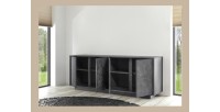 Buffet 4 portes, collection COLOMARMO, coloris noir effet marbre, idéal dans votre salon ou salle à manger