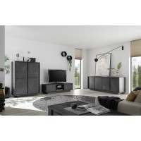 Meuble TV 2 portes, collection COLOMARMO, coloris noir effet marbre, idéal pour votre salon tendance et moderne