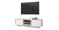 Meuble TV 2 portes, collection COLOMARMO, coloris blanc effet marbre, idéal pour votre salon tendance et moderne