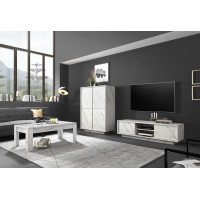 Meuble TV 2 portes, collection COLOMARMO, coloris blanc effet marbre, idéal pour votre salon tendance et moderne