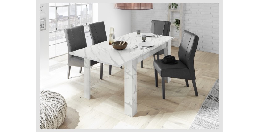 Table extensible, collection COLOMARMO, coloris blanc effet marbre, idéal pour une salle à manger moderne et tendance