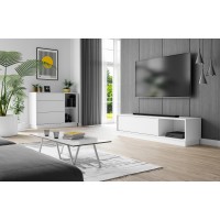 Meuble TV design EVO 140 cm, 1 porte et 2 niches, coloris blanc mat