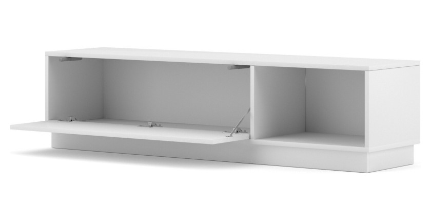 Meuble TV design EVO 140 cm, 1 porte et 2 niches, coloris blanc mat