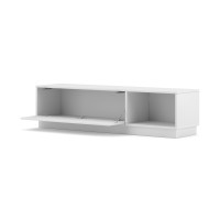 Meuble TV design EVO 140 cm, 1 porte et 2 niches, coloris blanc mat