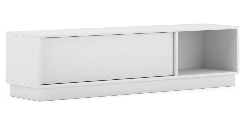 Meuble TV design EVO 140 cm, 1 porte et 2 niches, coloris blanc mat