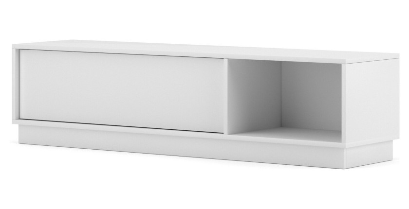 Meuble TV design EVO 140 cm, 1 porte et 2 niches, coloris blanc mat