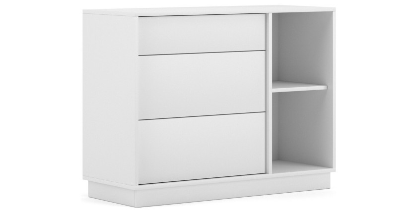 Commode design EVO, 100cm, 1 tiroir et 2 portes, coloris blanc mat