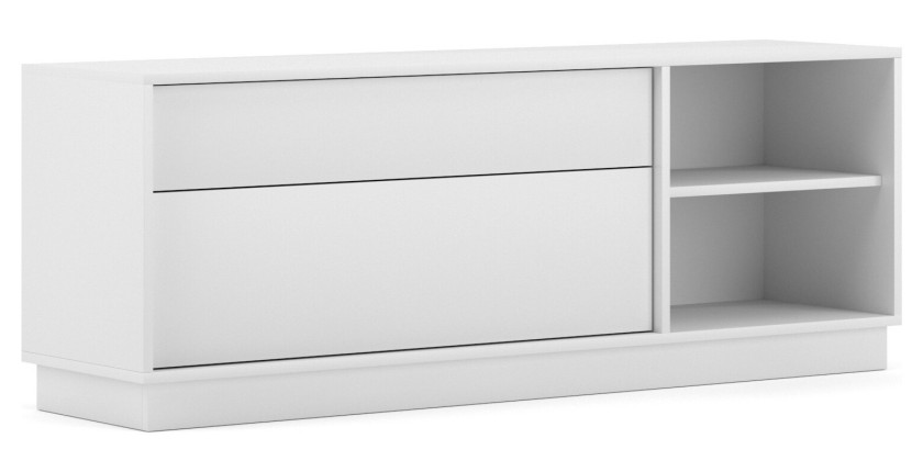 Meuble TV EVO 136cm, 1 porte, 3 niches et 1 tiroir, coloris blanc mat